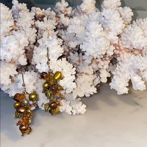 Brown, Gold and Bronze Beaded Drop Earrings